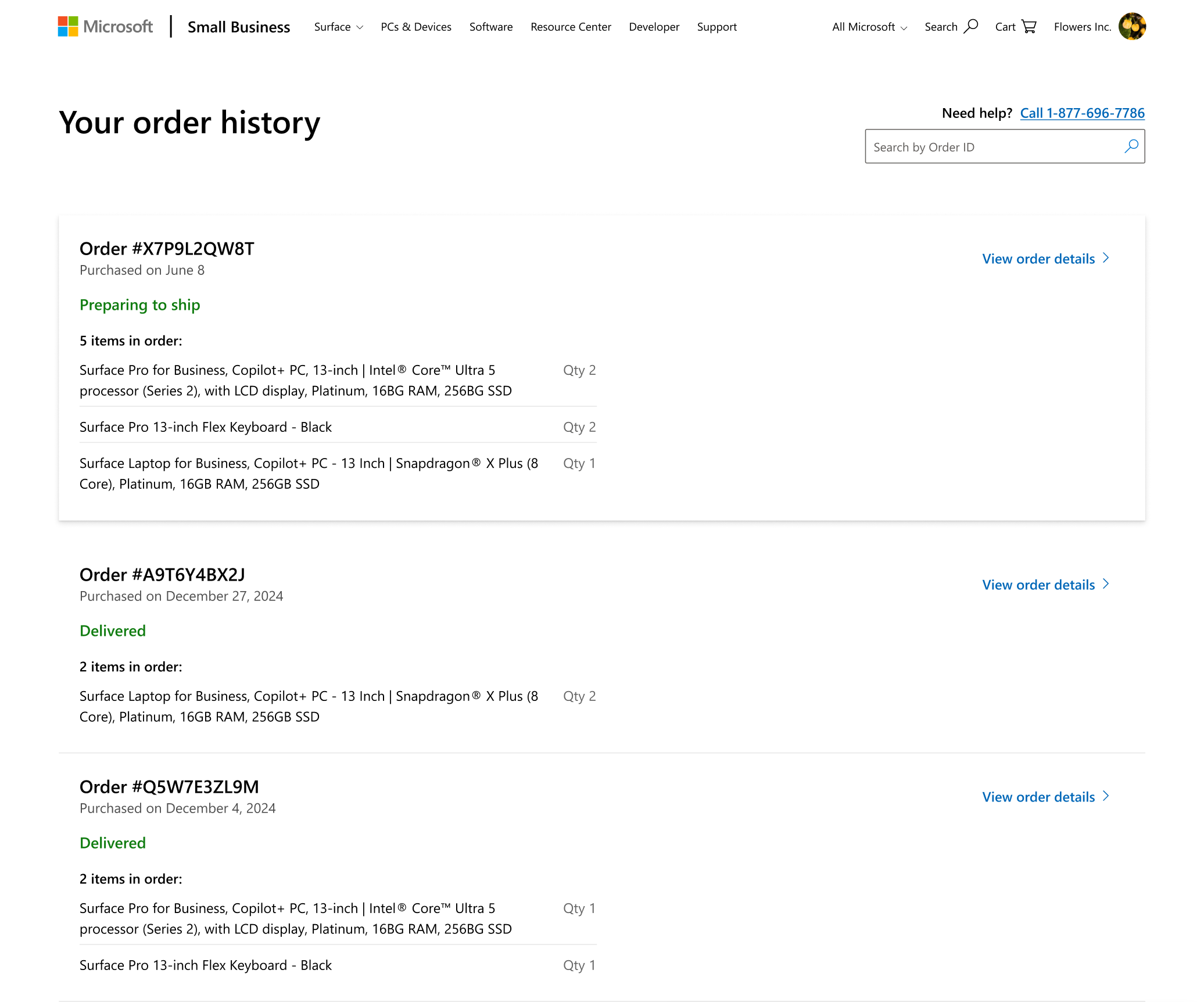 Order history