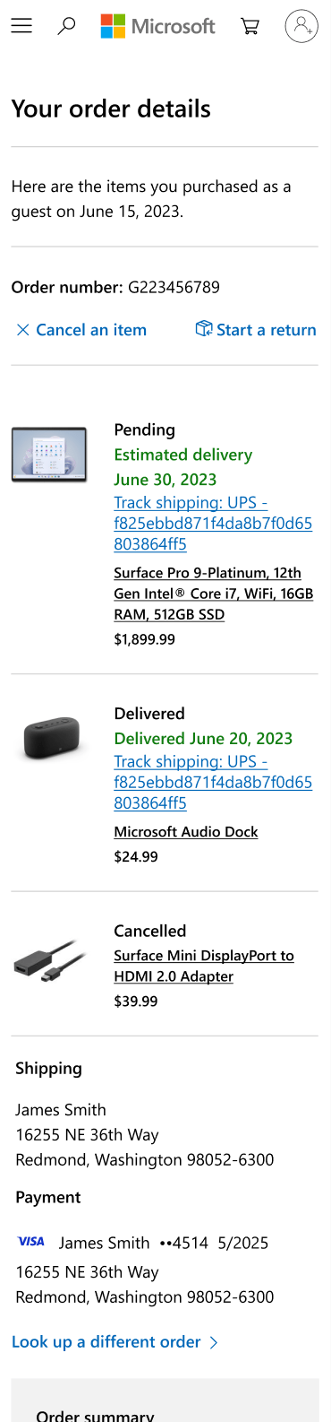 Order details mobile