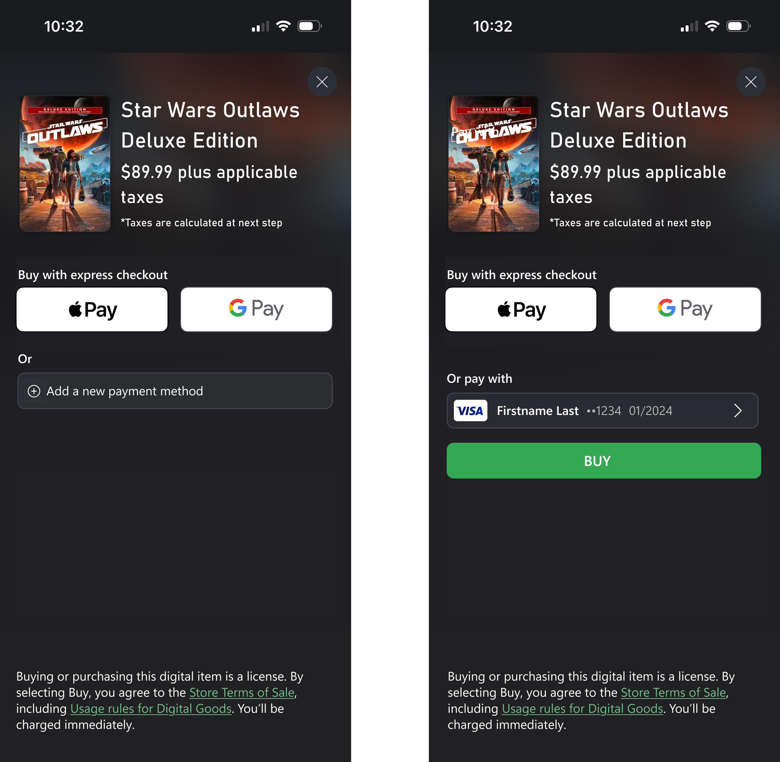A cleaner mobile layout prioritizing Apple Pay and Google Pay