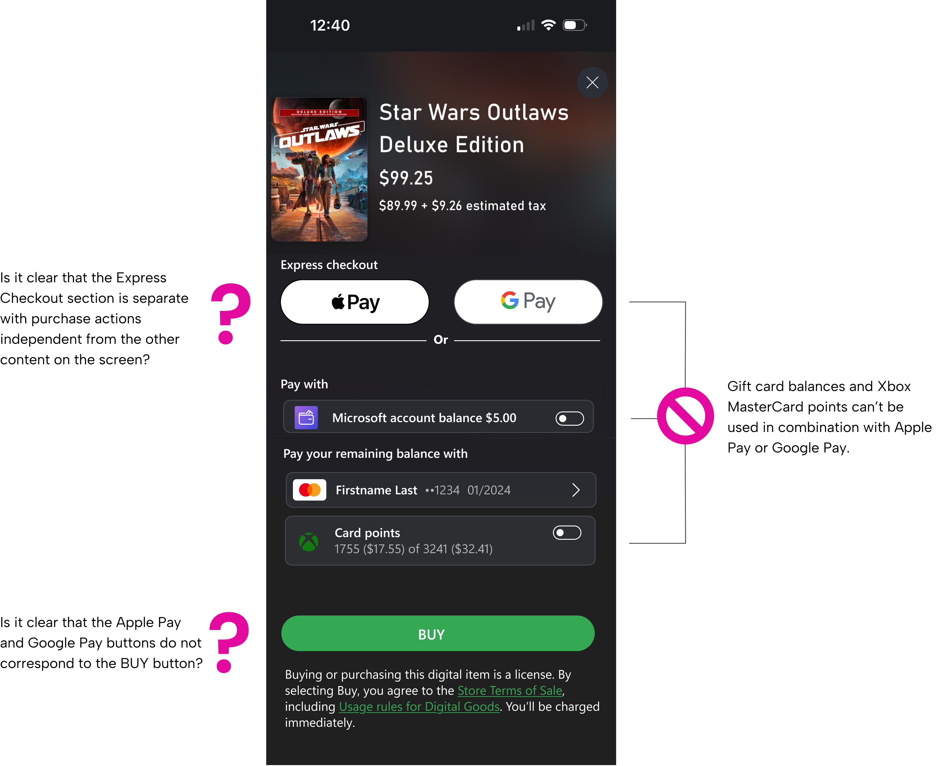 A confusing layout intially proposed by the app team