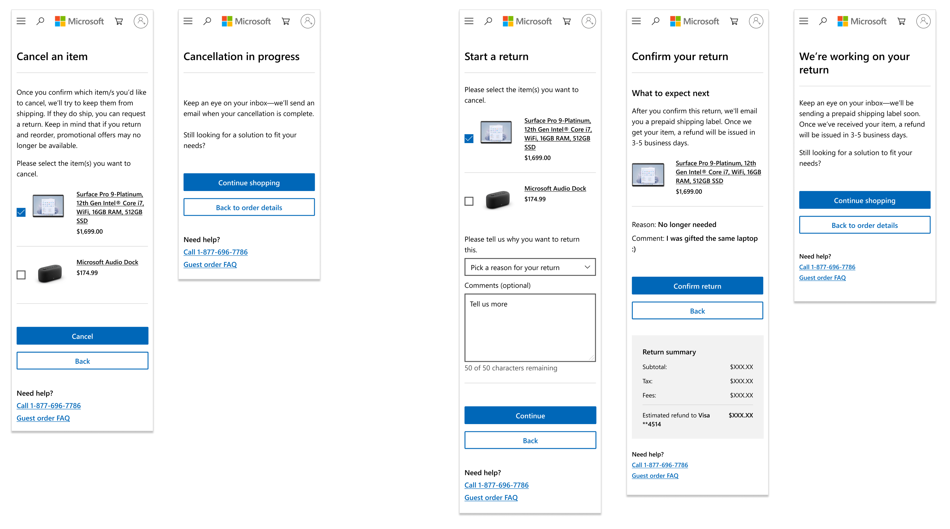 Cancel and return mobile comps