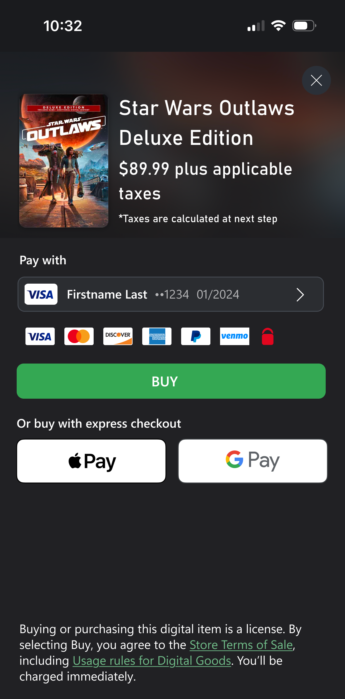 Final design that honors default payment method, shows all available payment methods, and Apple Pay and Google Pay prominently